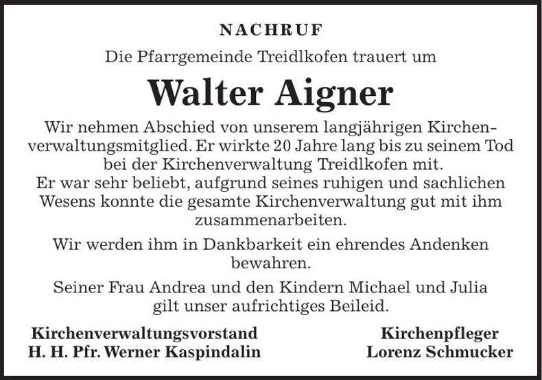 Traueranzeige Walter Aigner
