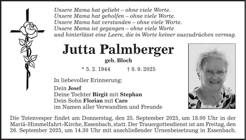 Traueranzeige Jutta Palmberger