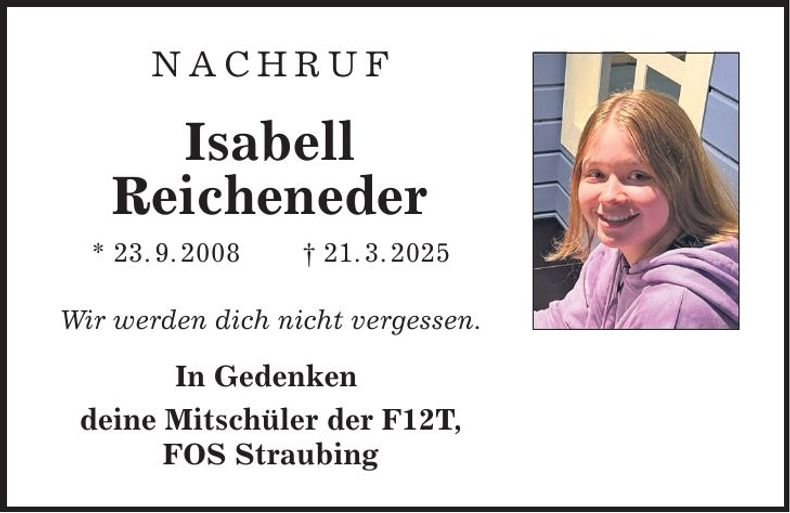 Traueranzeige Isabell Reicheneder