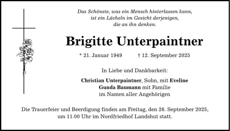 Traueranzeige Brigitte Unterpaintner