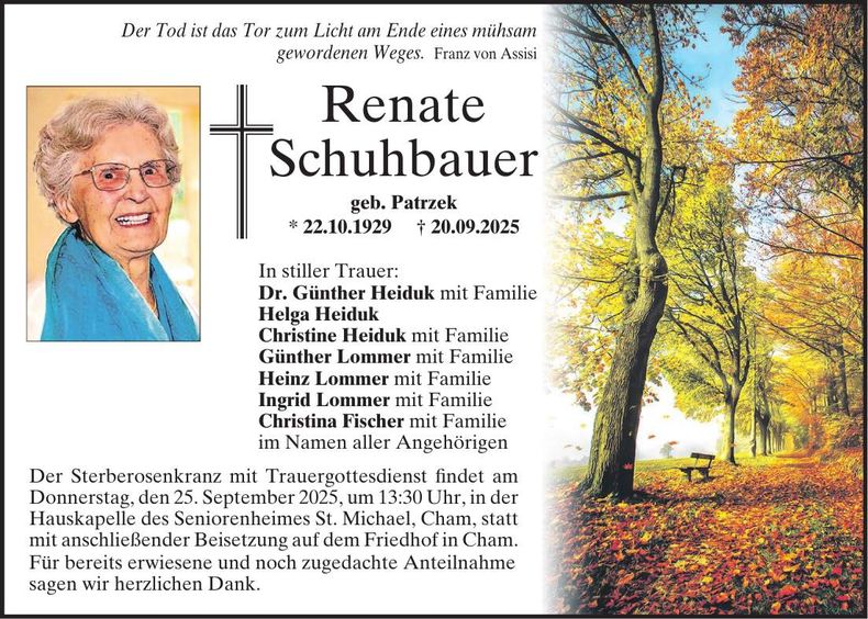 Traueranzeige Renate Schuhbauer