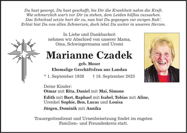 Traueranzeige Marianne Czadek