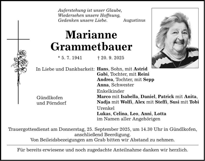 Traueranzeige Marianne Grammetbauer