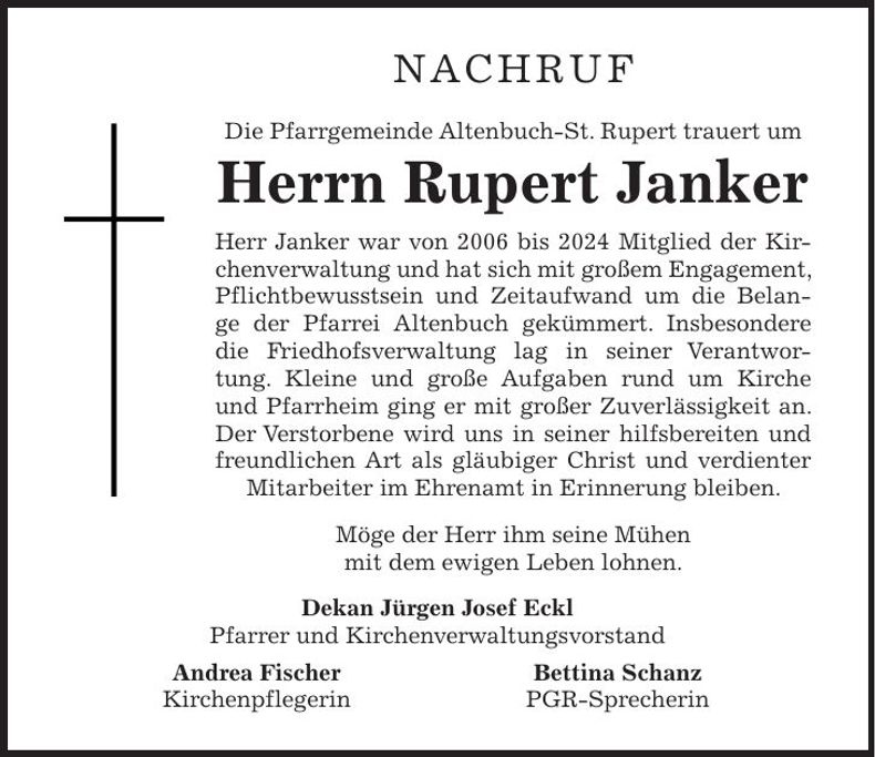 Traueranzeige Rupert Janker