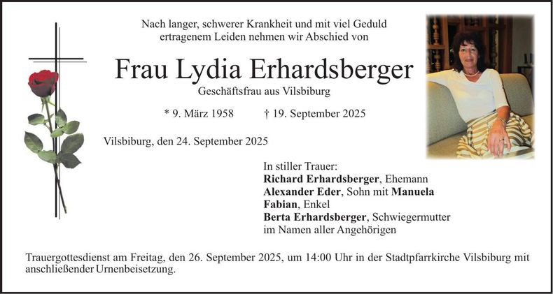 Traueranzeige Lydia Erhardsberger