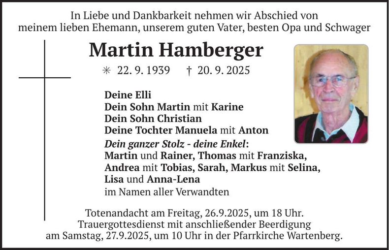 Traueranzeige Martin Hamberger