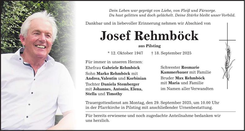Traueranzeige Josef Rehmböck