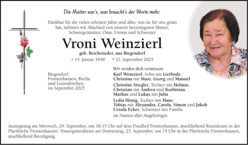 Traueranzeige Vroni Weinzierl