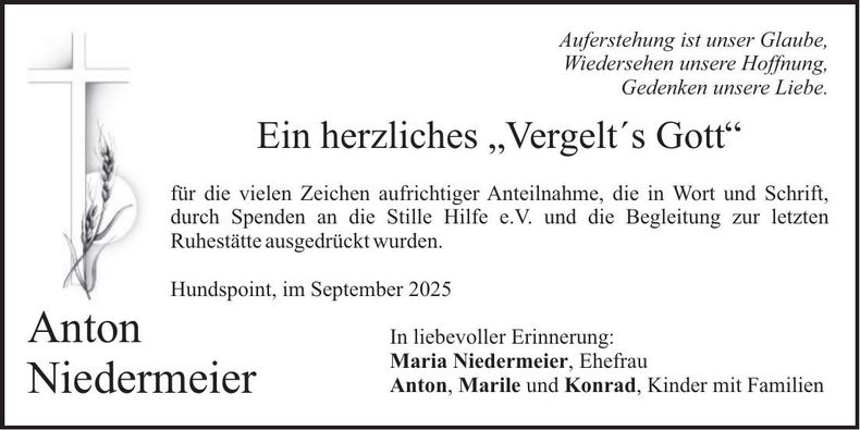 Traueranzeige Anton Niedermeier