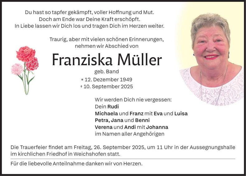 Traueranzeige Franziska Müller