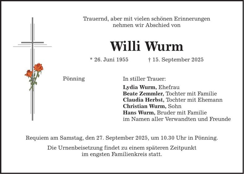 Traueranzeige Willi Wurm