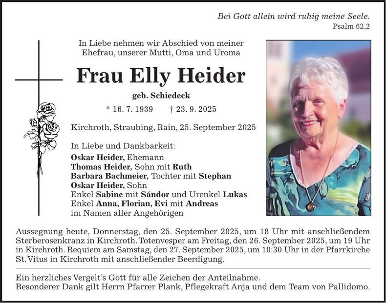 Traueranzeige Heider Elly