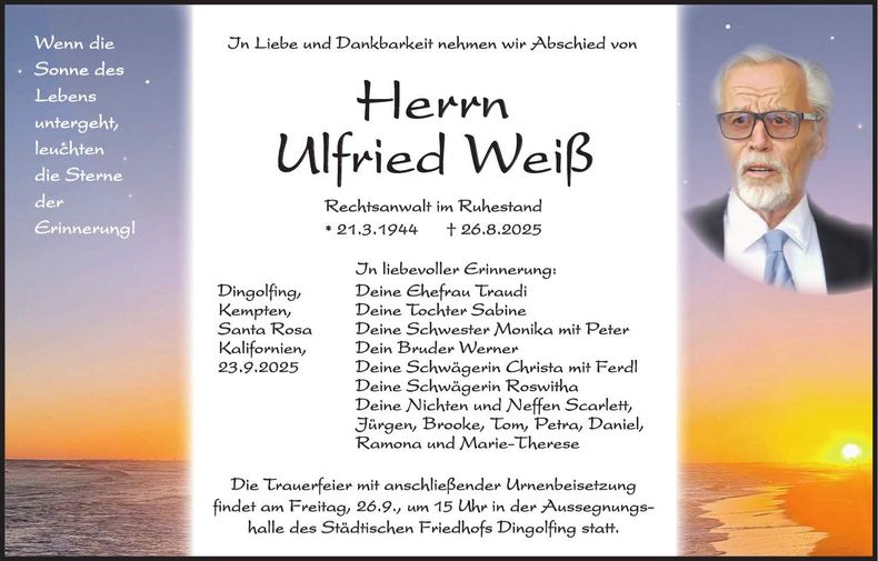 Traueranzeige Ulfried Weiß