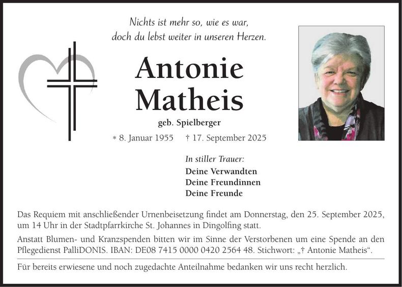 Traueranzeige Antonie Matheis