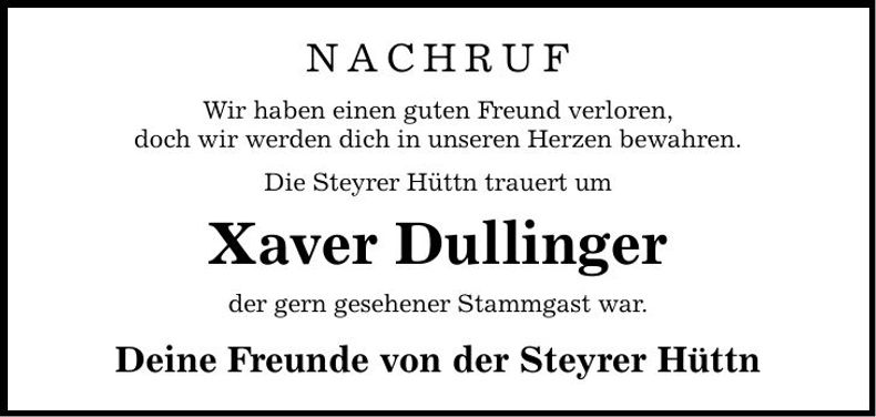 Traueranzeige Xaver Dullinger