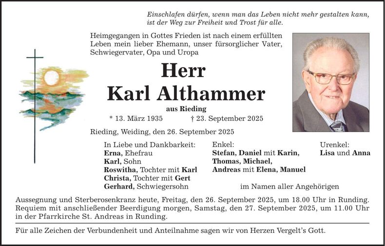 Traueranzeige Karl Althammer