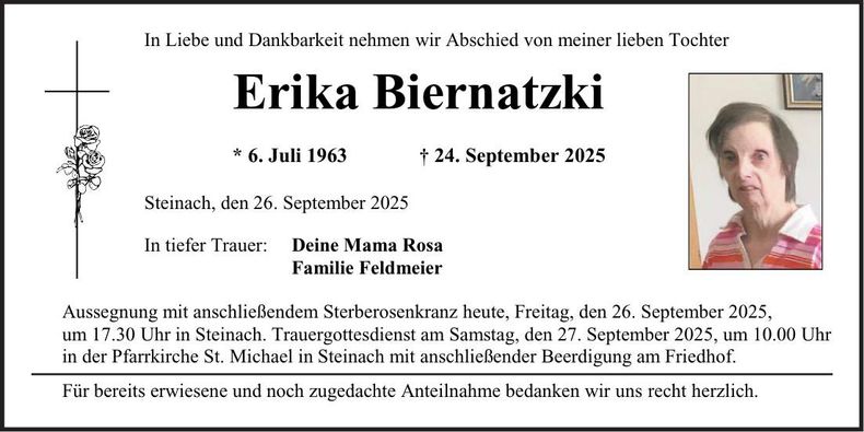 Traueranzeige Erika Biernatzki