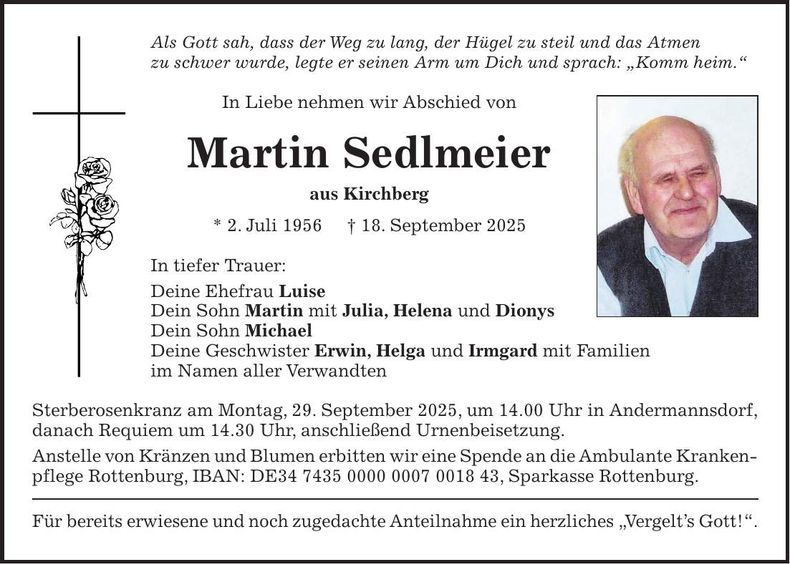 Traueranzeige Martin Sedlmeier
