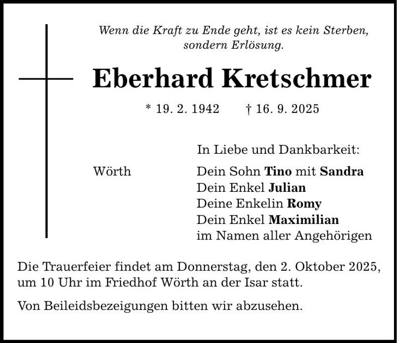 Traueranzeige Eberhard Kretschmer