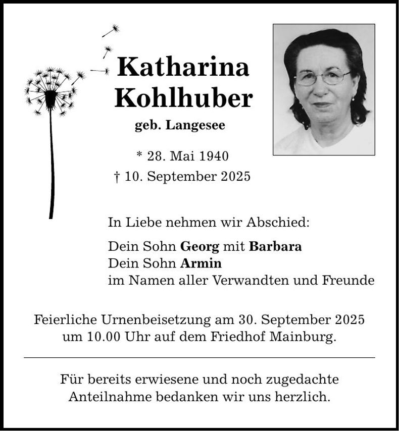 Traueranzeige Katharina Kohlhuber