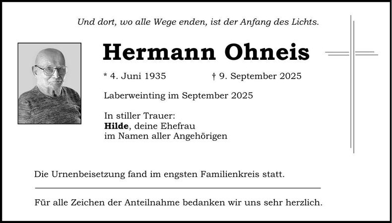 Traueranzeige Hermann Ohneis