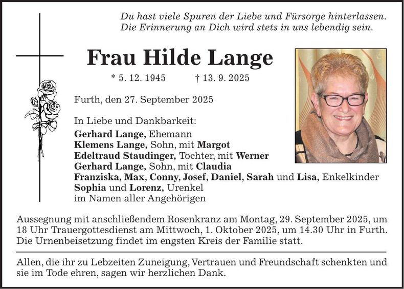 Traueranzeige Hilde Lange