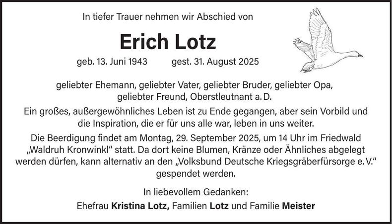 Traueranzeige Erich Lotz
