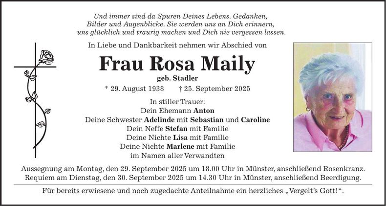 Traueranzeige Rosa Maily