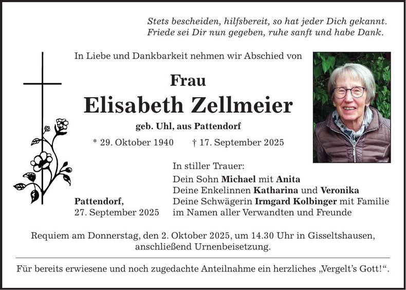 Traueranzeige Elisabeth Zellmeier