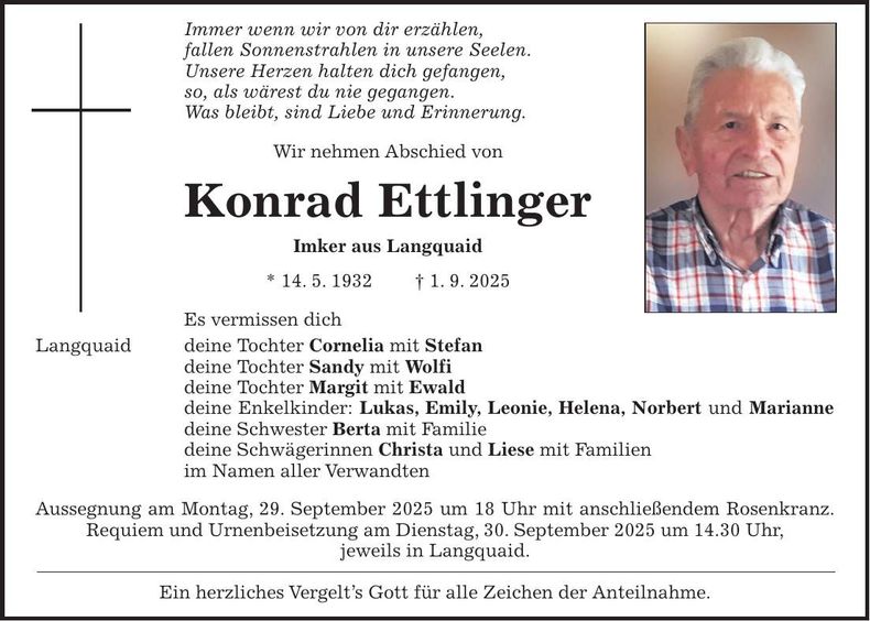 Traueranzeige Konrad Ettlinger