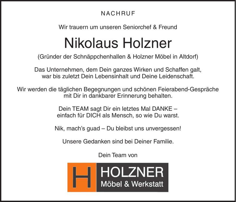 Traueranzeige Nikolaus Holzner