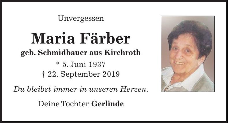 Traueranzeige Maria Färber
