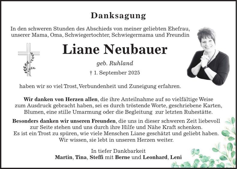 Traueranzeige Liane Neubauer