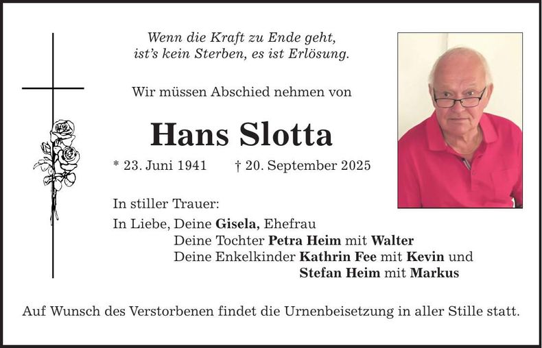 Traueranzeige Hans Slotta