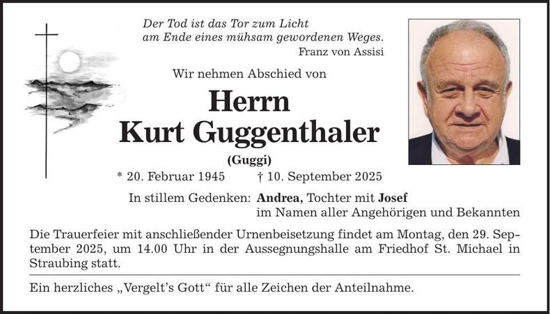 Traueranzeige Kurt Guggenthaler
