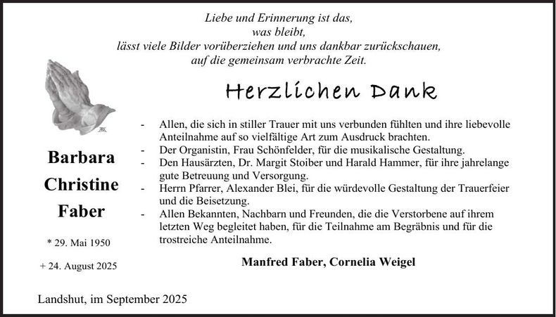 Traueranzeige Barbara Christine Faber