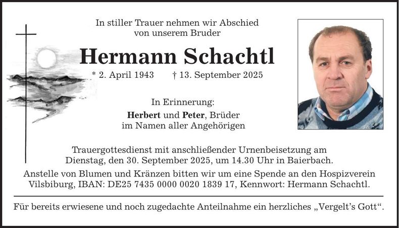 Traueranzeige Hermann Schachtl