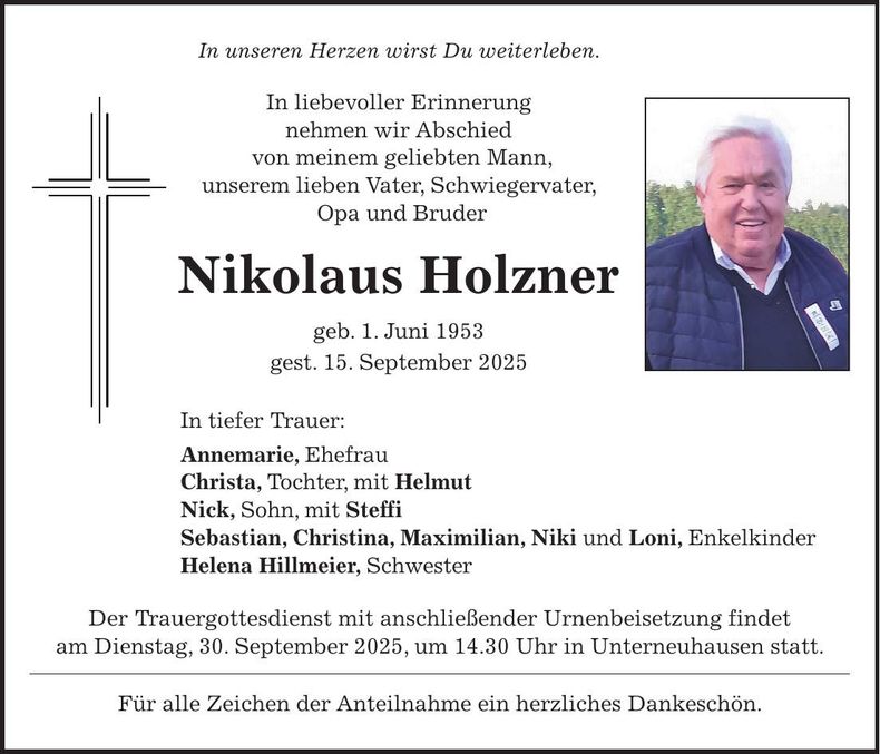 Traueranzeige Nikolaus Holzner