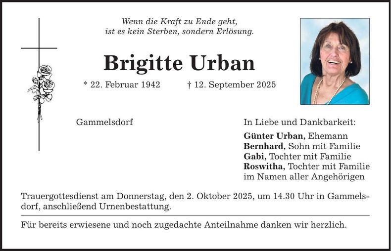 Traueranzeige Brigitte Urban