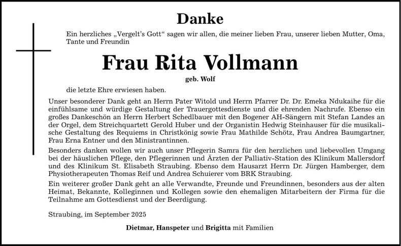 Traueranzeige Rita Vollmann