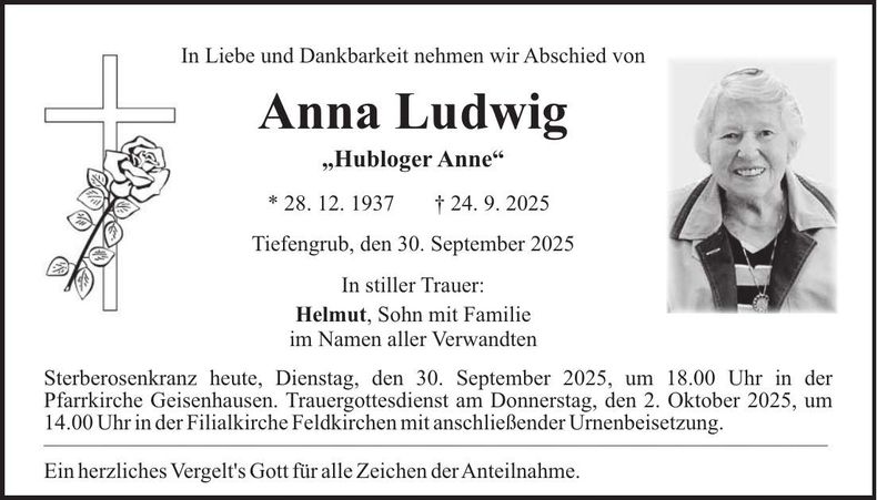 Traueranzeige Anna Ludwig