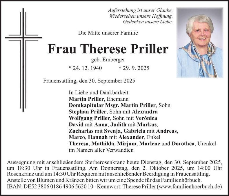 Traueranzeige Therese Priller