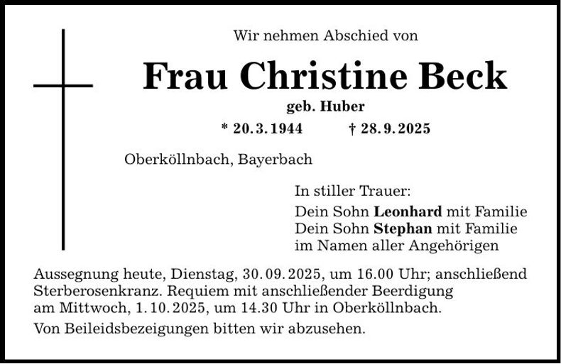 Traueranzeige Christine Beck