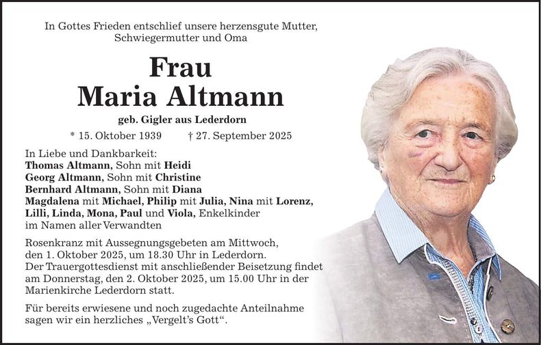 Traueranzeige Maria Altmann