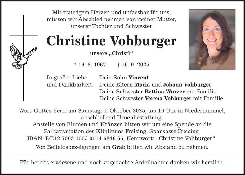 Traueranzeige Christine Vohburger