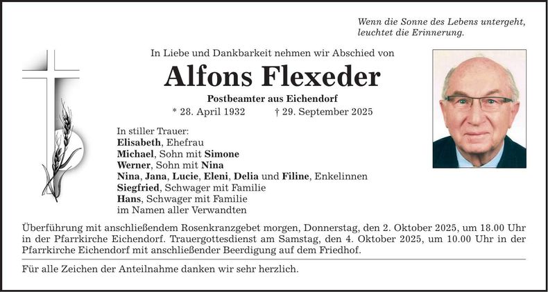 Traueranzeige Alfons Flexeder
