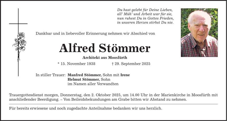 Traueranzeige Alfred Stömmer