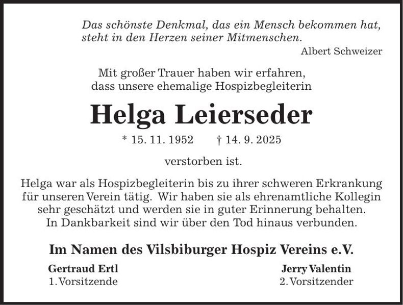 Traueranzeige Helga Leierseder