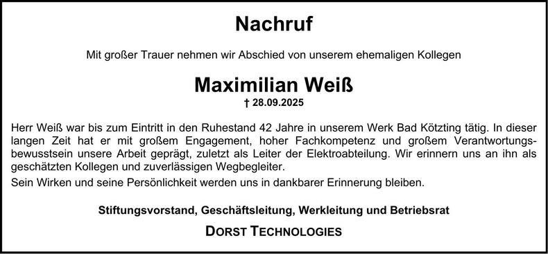 Traueranzeige Max Weiß