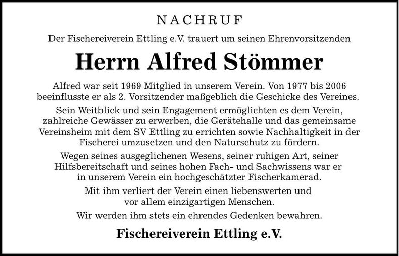 Traueranzeige Alfred Stömmer
